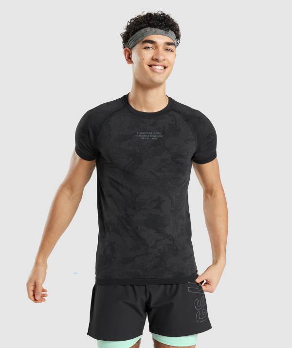 Panske Tricka Gymshark Steve Cook Seamless Čierne Tmavo Siva / Siva | LJ9761234